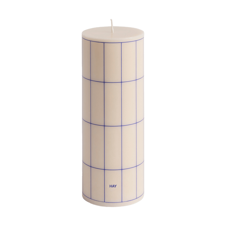 Column Candle świeczka blokowa 20 cm - Off white-blue grid check - HAY
