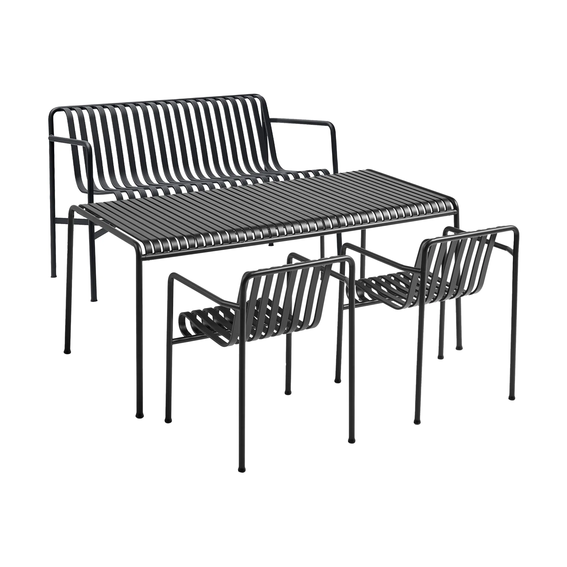 Palissade grupa jadalna z 2 krzesłami z podłokietnikami Dining + ławka 170x90 cm, anthracite,  HAY