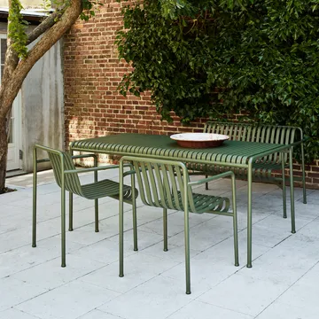 Palissade grupa jadalna z 2 krzesłami z podłokietnikami Dining + ławka 170x90 cm, olive - HAY