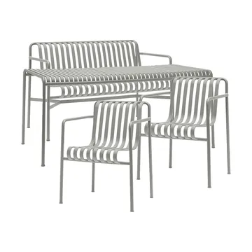 Palissade grupa jadalna z 2 krzesłami z podłokietnikami Dining + ławka 170x90 cm, sky grey - HAY