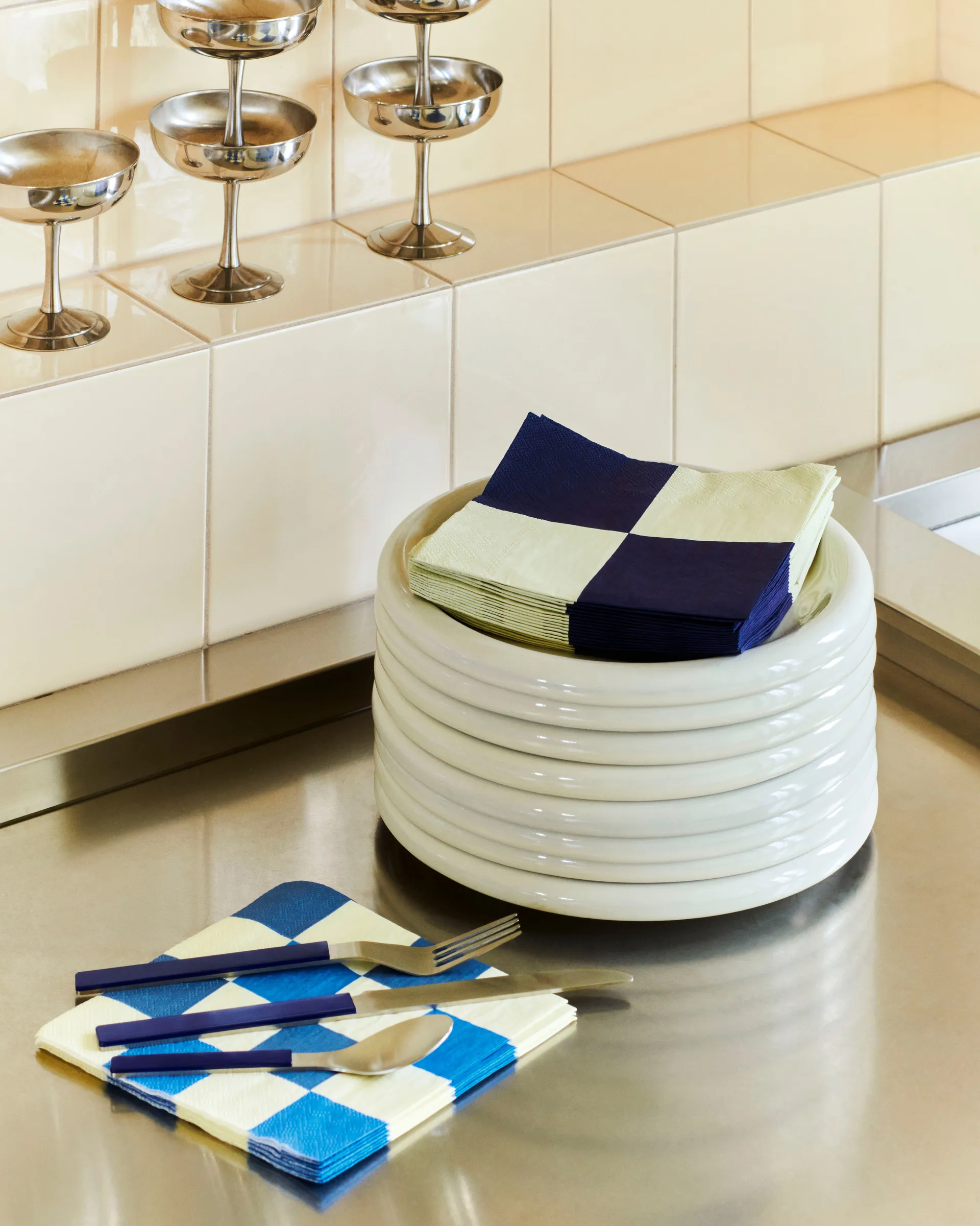 Pattern Dinner Check serwetki 40x40 cm 20-pak, Off white-blues M HAY