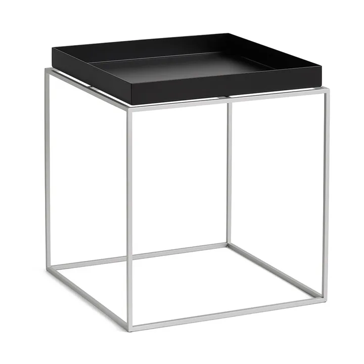 Stolik z tacą Tray Table medium - Black-silikon szary, 40x40x44 cm - HAY