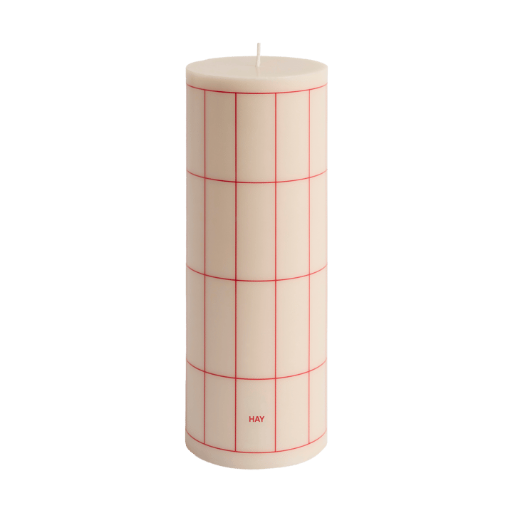 Świeca Column Candle large 25 cm - Off white-red grid check - HAY