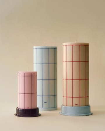 Świeca Column Candle large 25 cm - Off white-red grid check - HAY