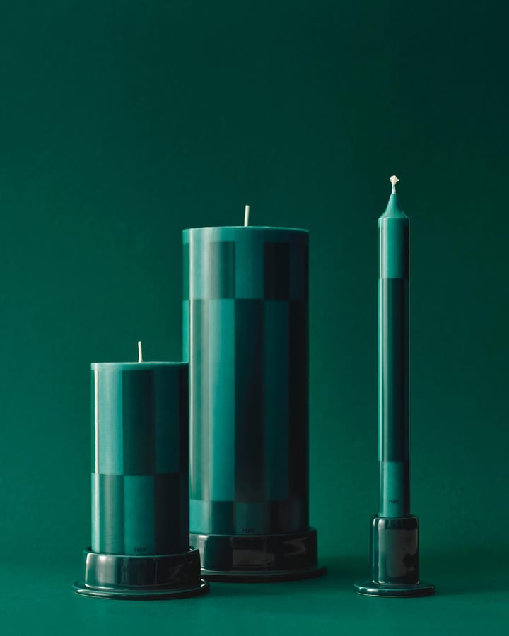 Świeca Column Candle small 15 cm, Green-dark green large check HAY
