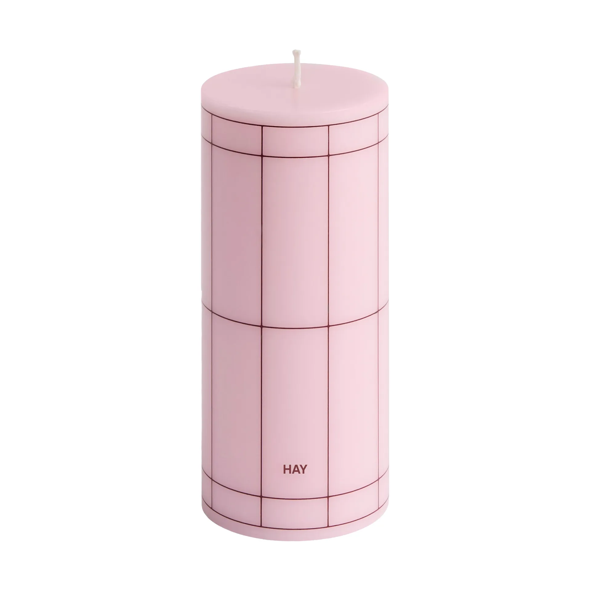 Świeca Column Candle small 15 cm, Light pink-bordeaux grid HAY
