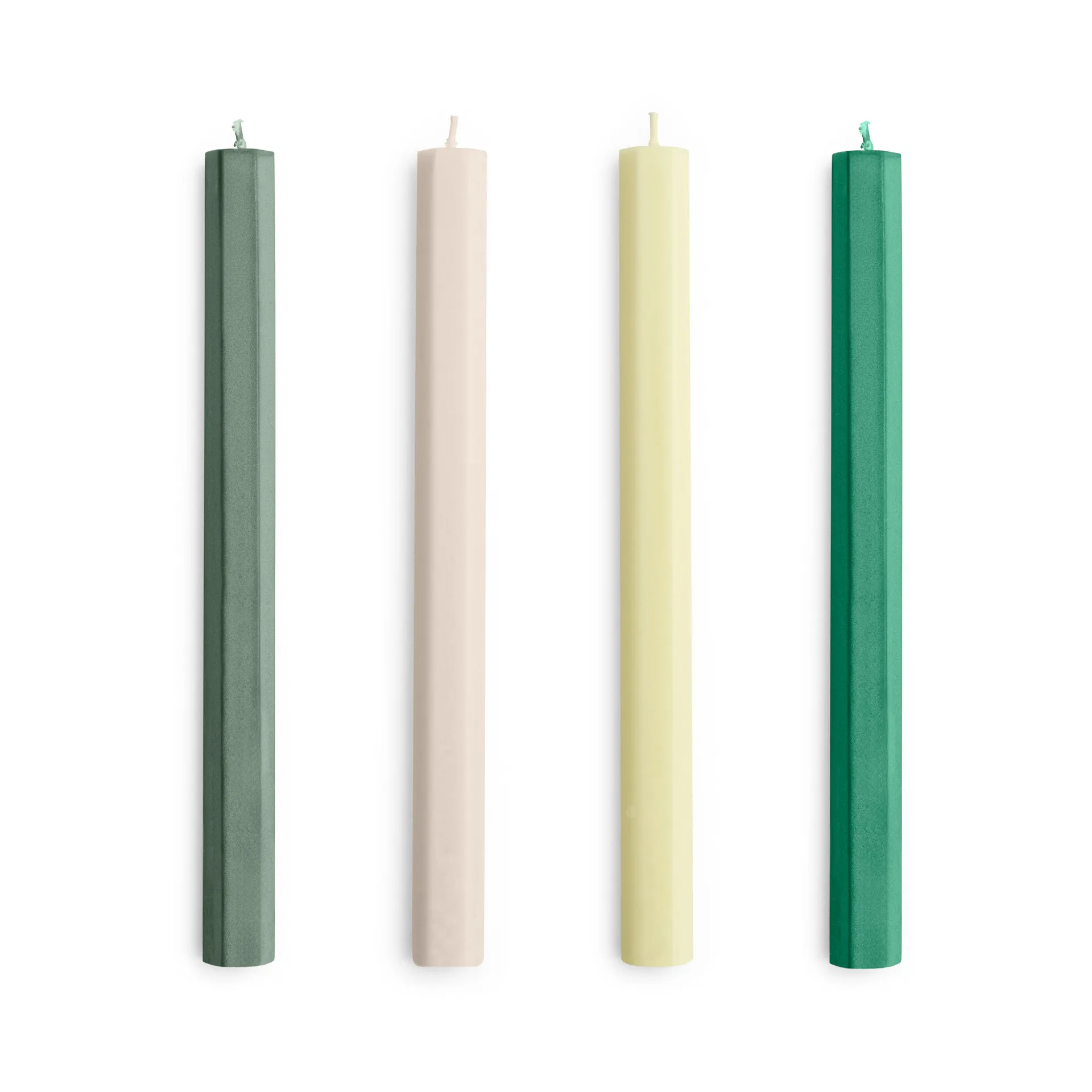 Zestaw świec Hexagon Candle mix 4‑szt., Greens-whites HAY