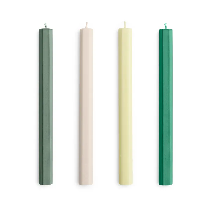Zestaw świec Hexagon Candle mix 4‑szt. - Greens-whites - HAY