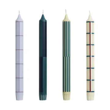 Zestaw świec Pattern mix 4‑szt. - Green-silver - HAY