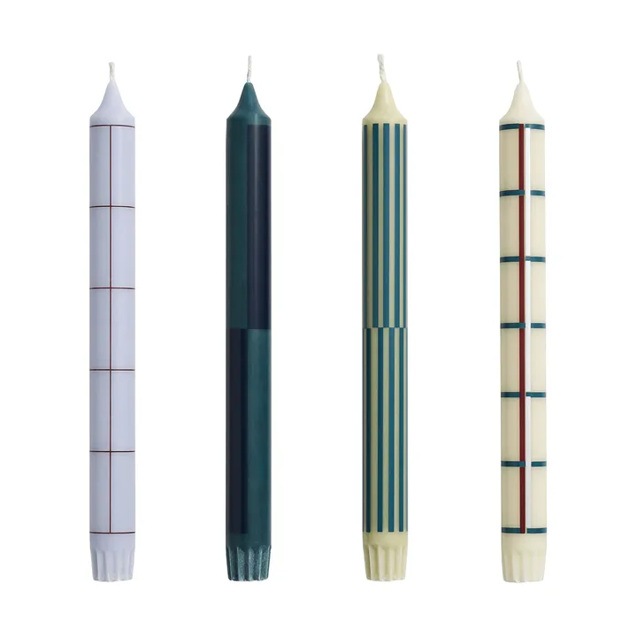 Zestaw świec Pattern mix 4‑szt. - Green-silver - HAY