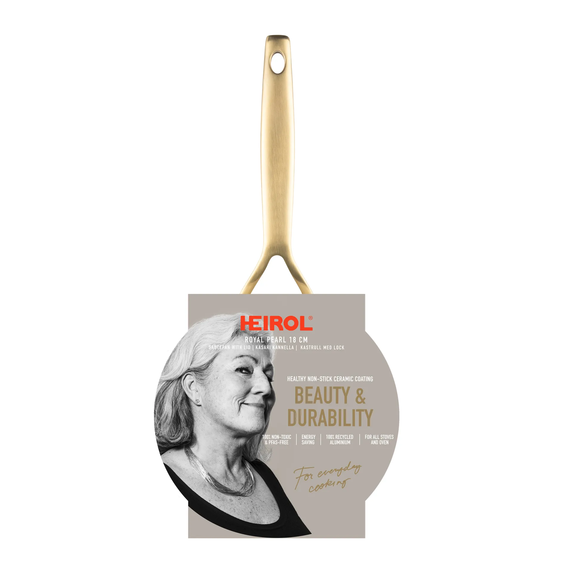 Rondel z pokrywką Heirol Royal Pearl Ø18 cm, Biało-złoty Heirol