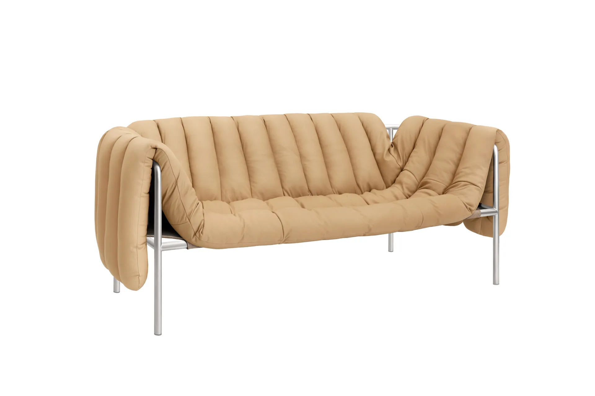Puffy 2,5-osobowa sofa 205 cm, Sand leather-stal nierdzewna Hem