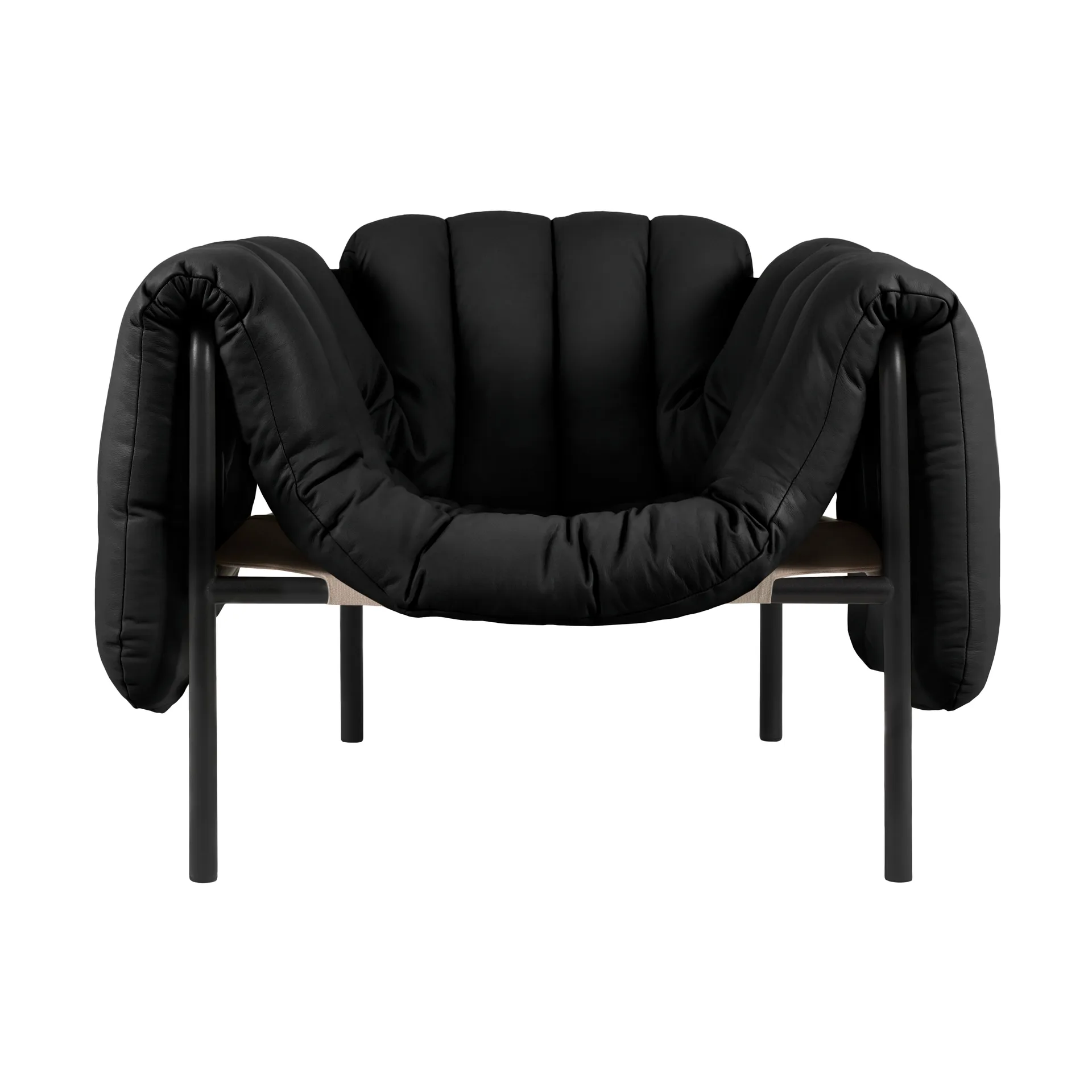 Puffy lounge fotel, Black leather-black grey Hem