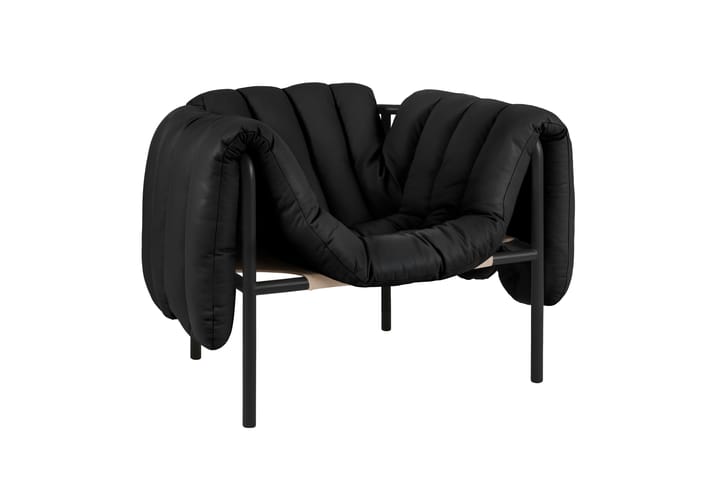 Puffy lounge fotel, Black leather-black grey Hem