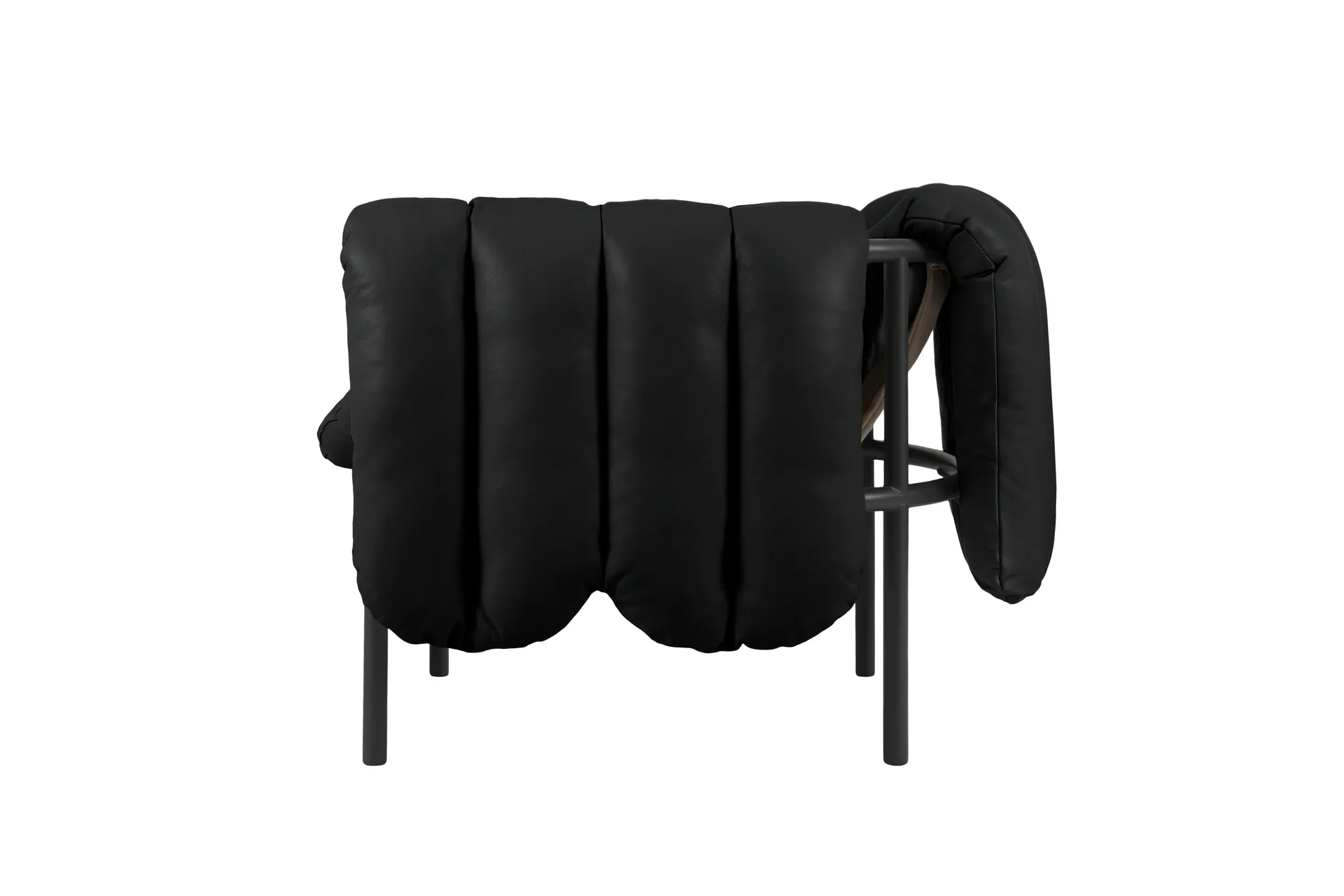 Puffy lounge fotel, Black leather-black grey Hem