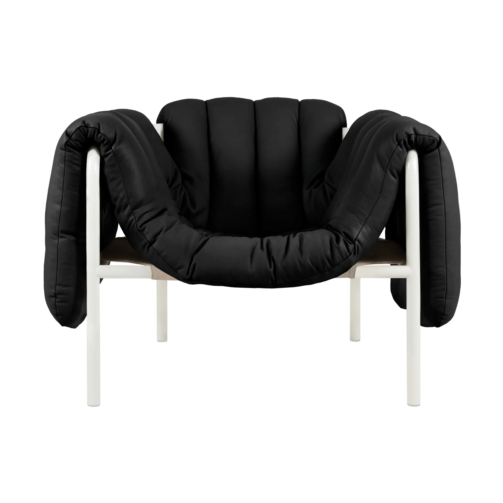 Puffy lounge fotel, Black leather-cream Hem