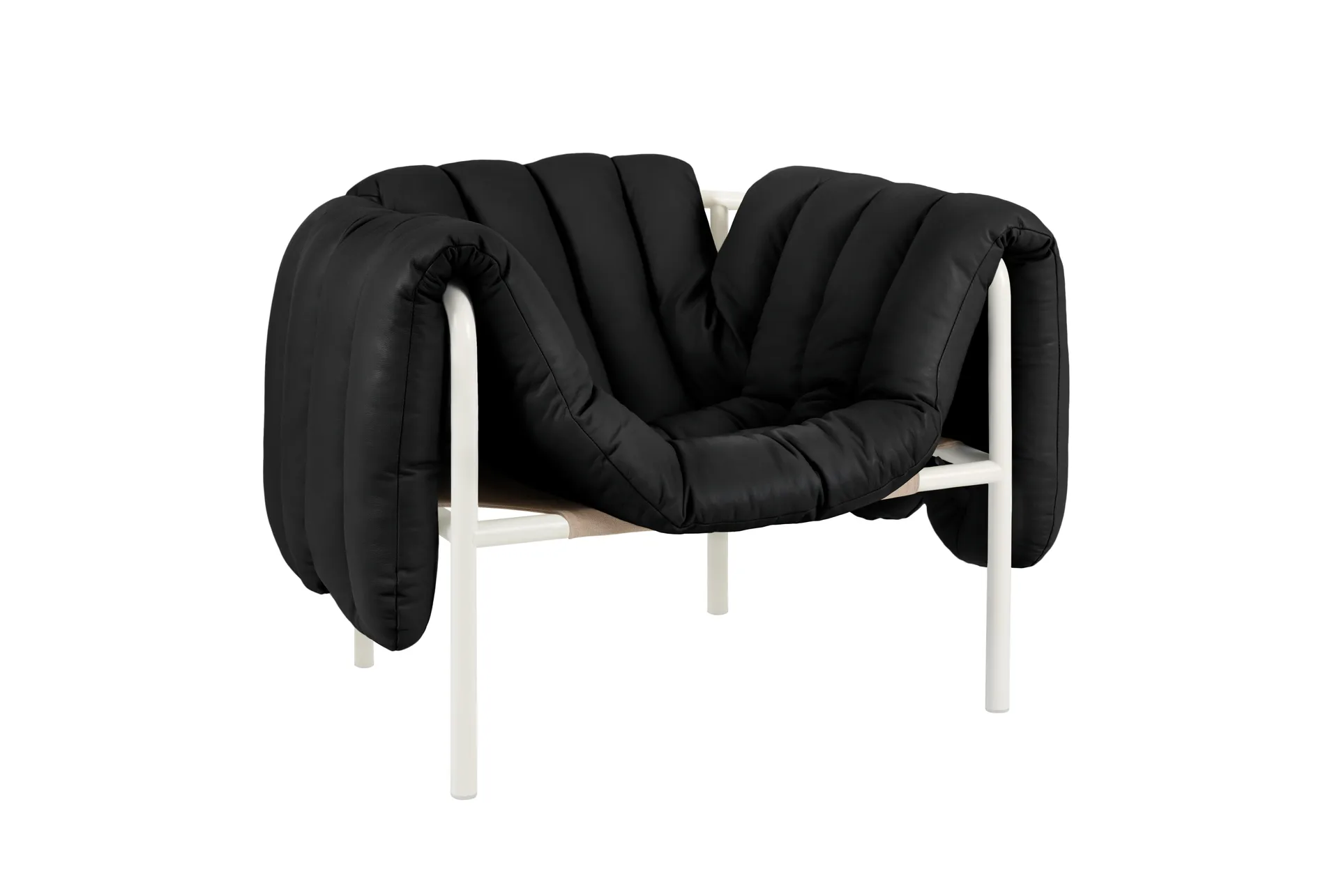 Puffy lounge fotel, Black leather-cream Hem
