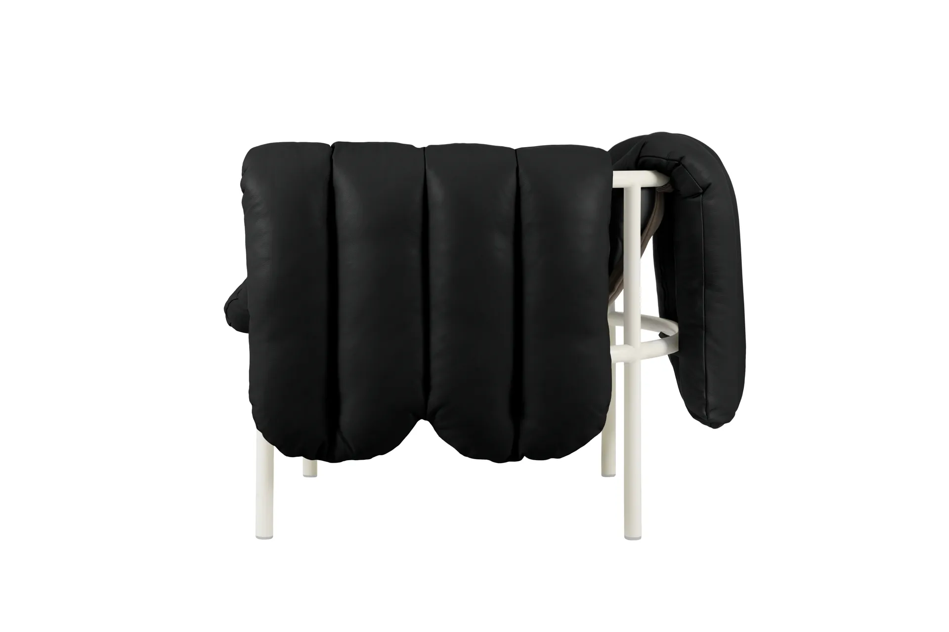 Puffy lounge fotel, Black leather-cream Hem