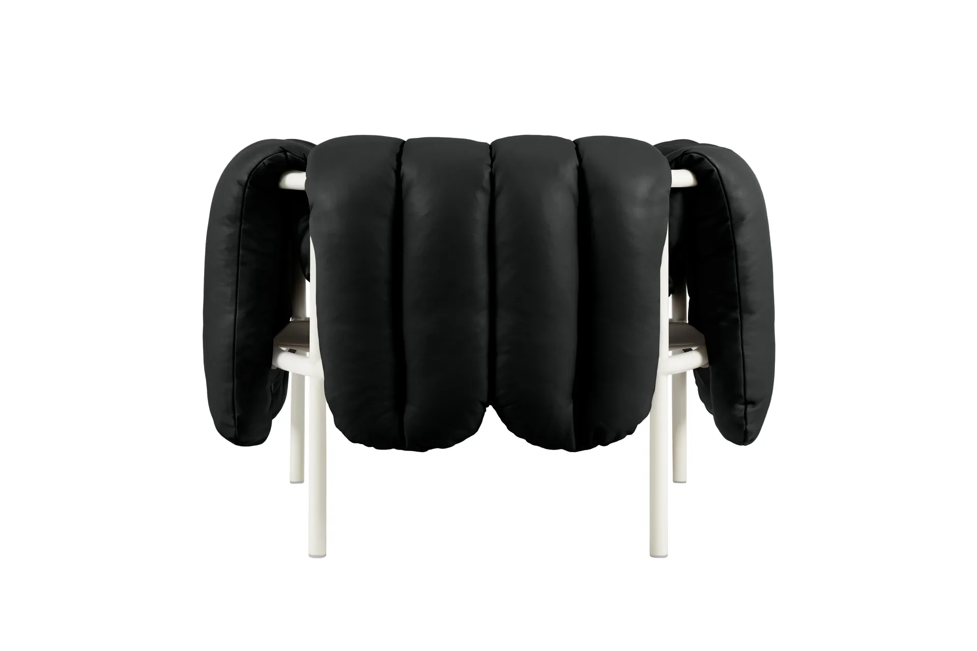 Puffy lounge fotel, Black leather-cream Hem