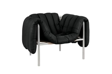 Puffy lounge fotel - Black leather-stal nierdzewna - Hem