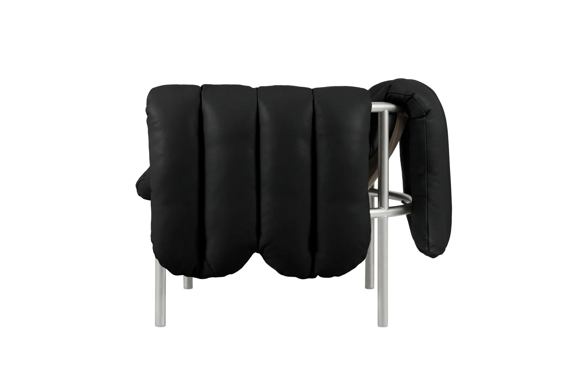 Puffy lounge fotel, Black leather-stal nierdzewna Hem