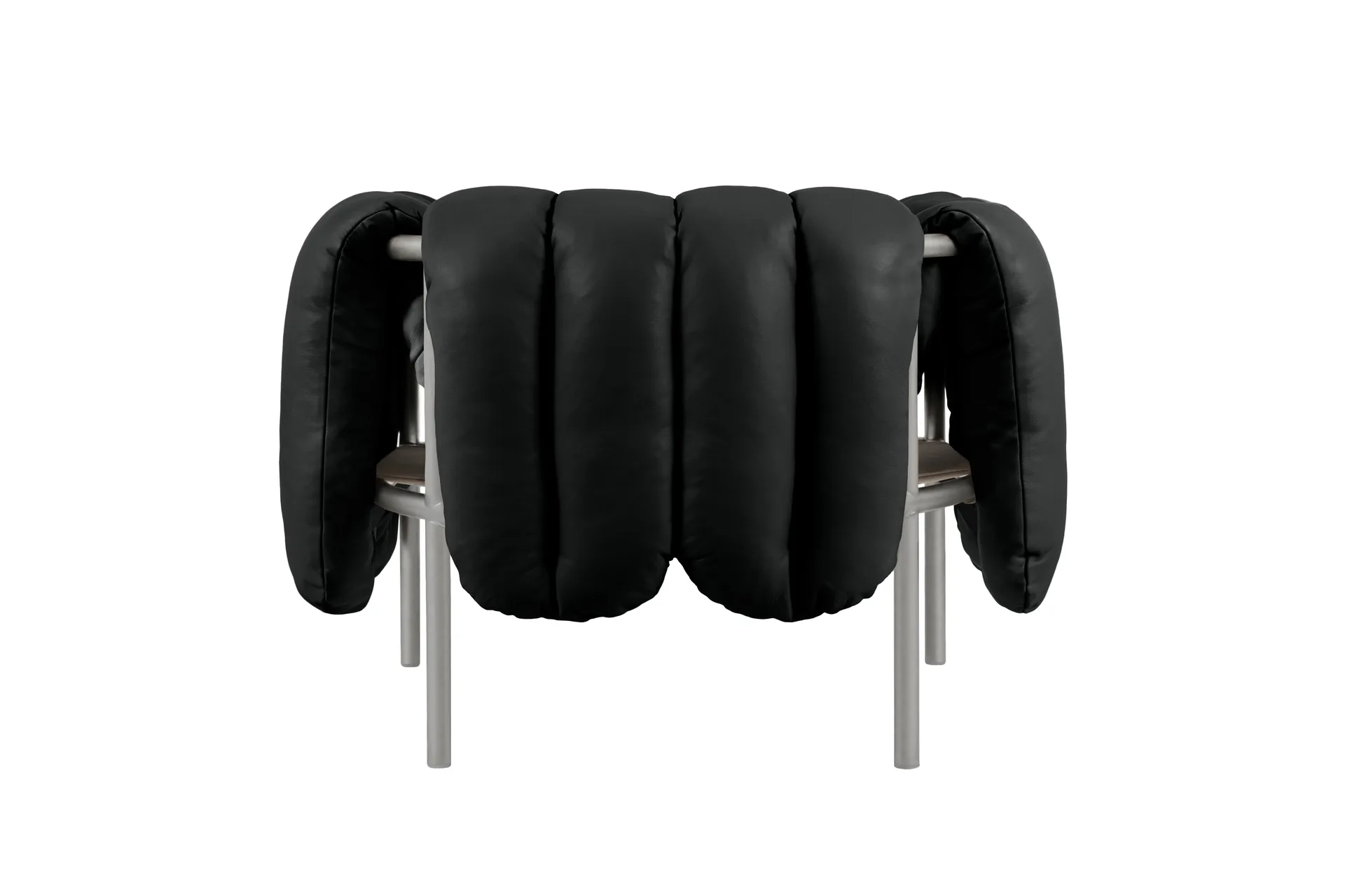 Puffy lounge fotel, Black leather-stal nierdzewna Hem