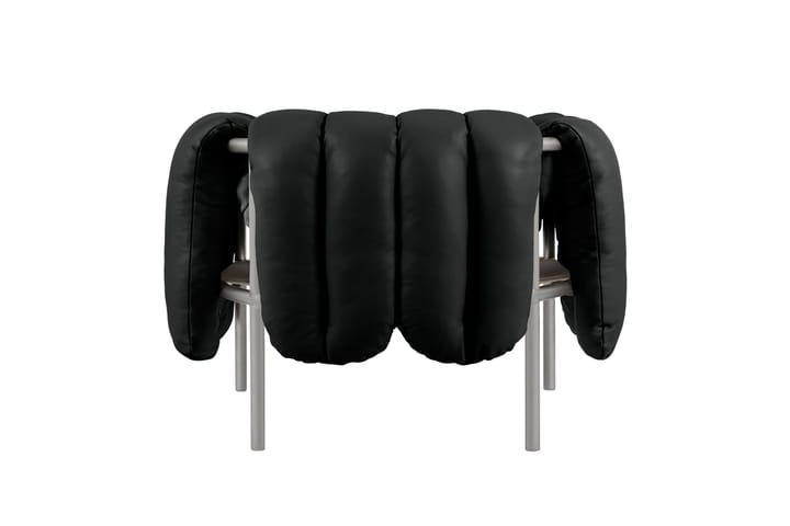 Puffy lounge fotel, Black leather-stal nierdzewna Hem
