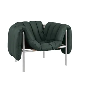 Puffy lounge fotel - Dark green leather-stal nierdzewna - Hem