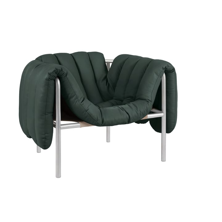 Puffy lounge fotel - Dark green leather-stal nierdzewna - Hem