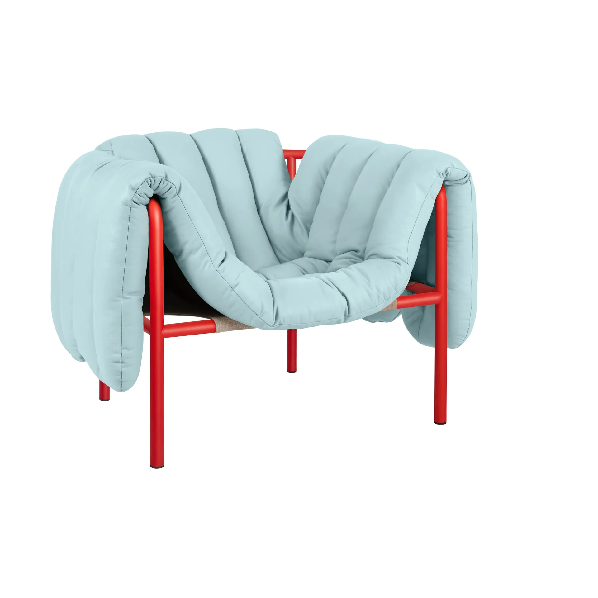 Puffy lounge fotel, Light blue leather-traffic red Hem