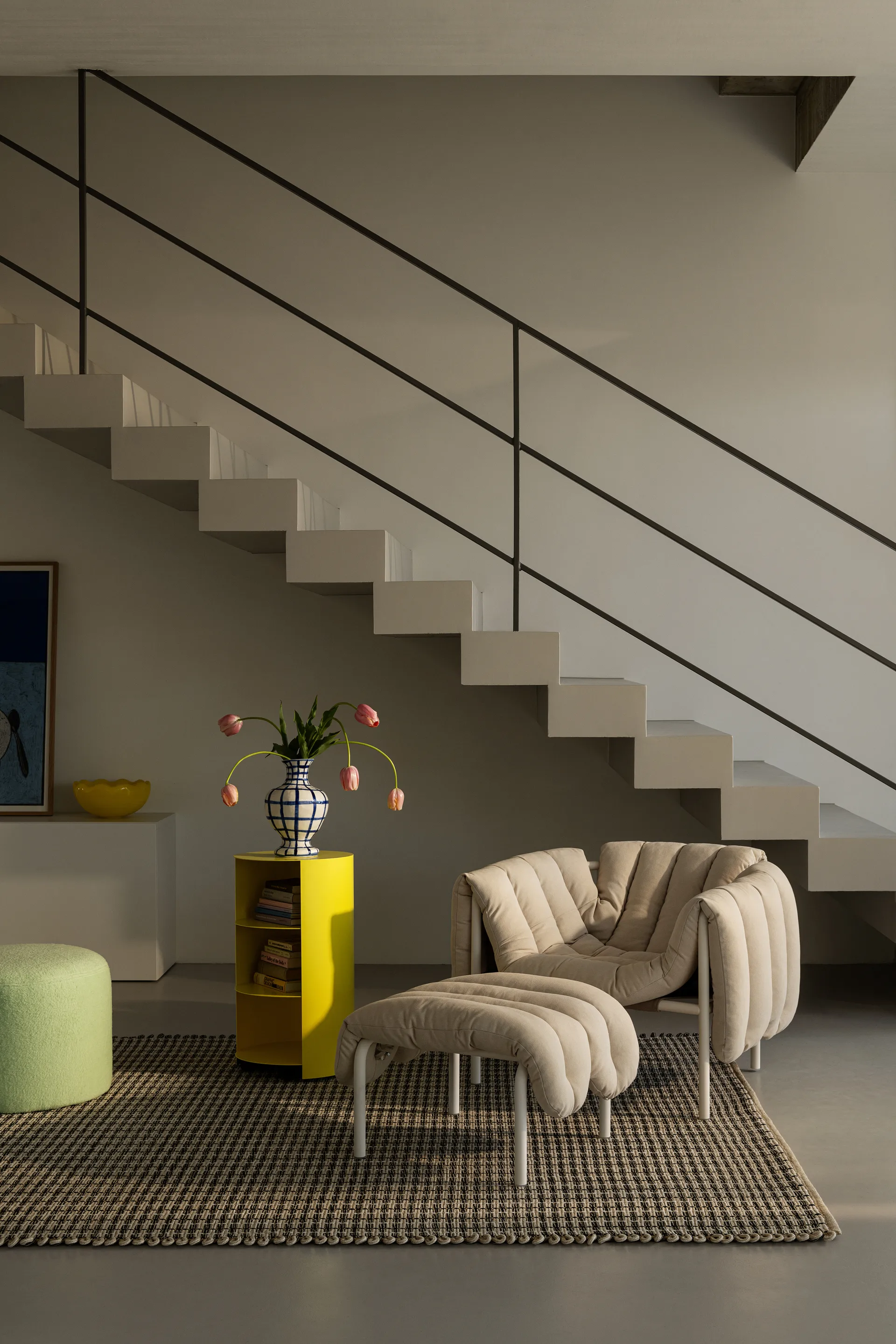 Puffy lounge fotel + otomana, Sawdust-stal nierdzewna Hem