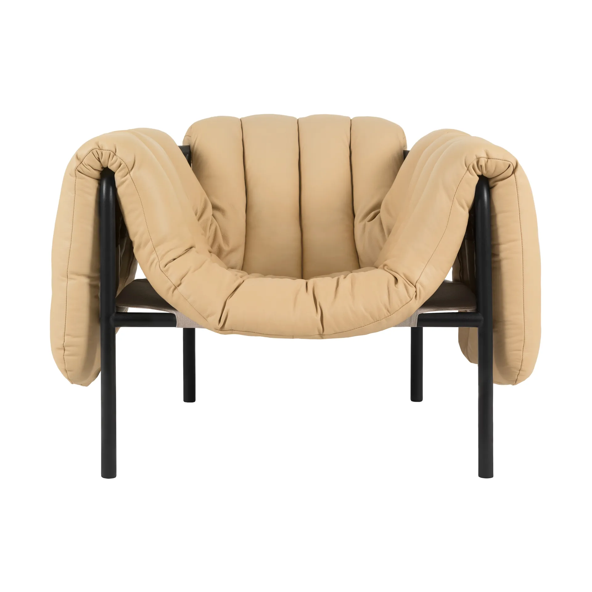 Puffy lounge fotel, Sand leather-black grey Hem