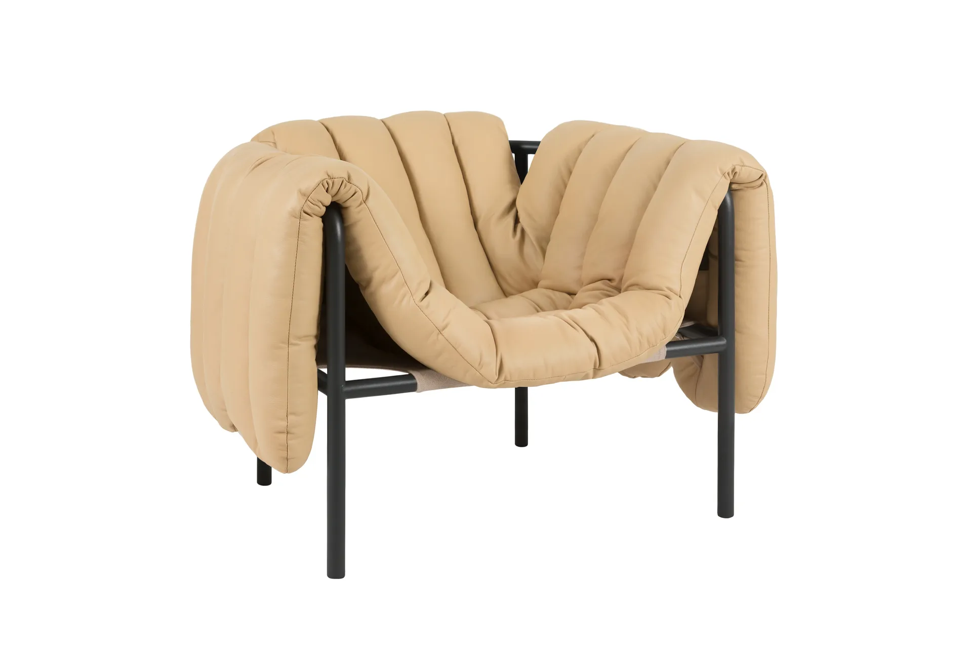 Puffy lounge fotel, Sand leather-black grey Hem