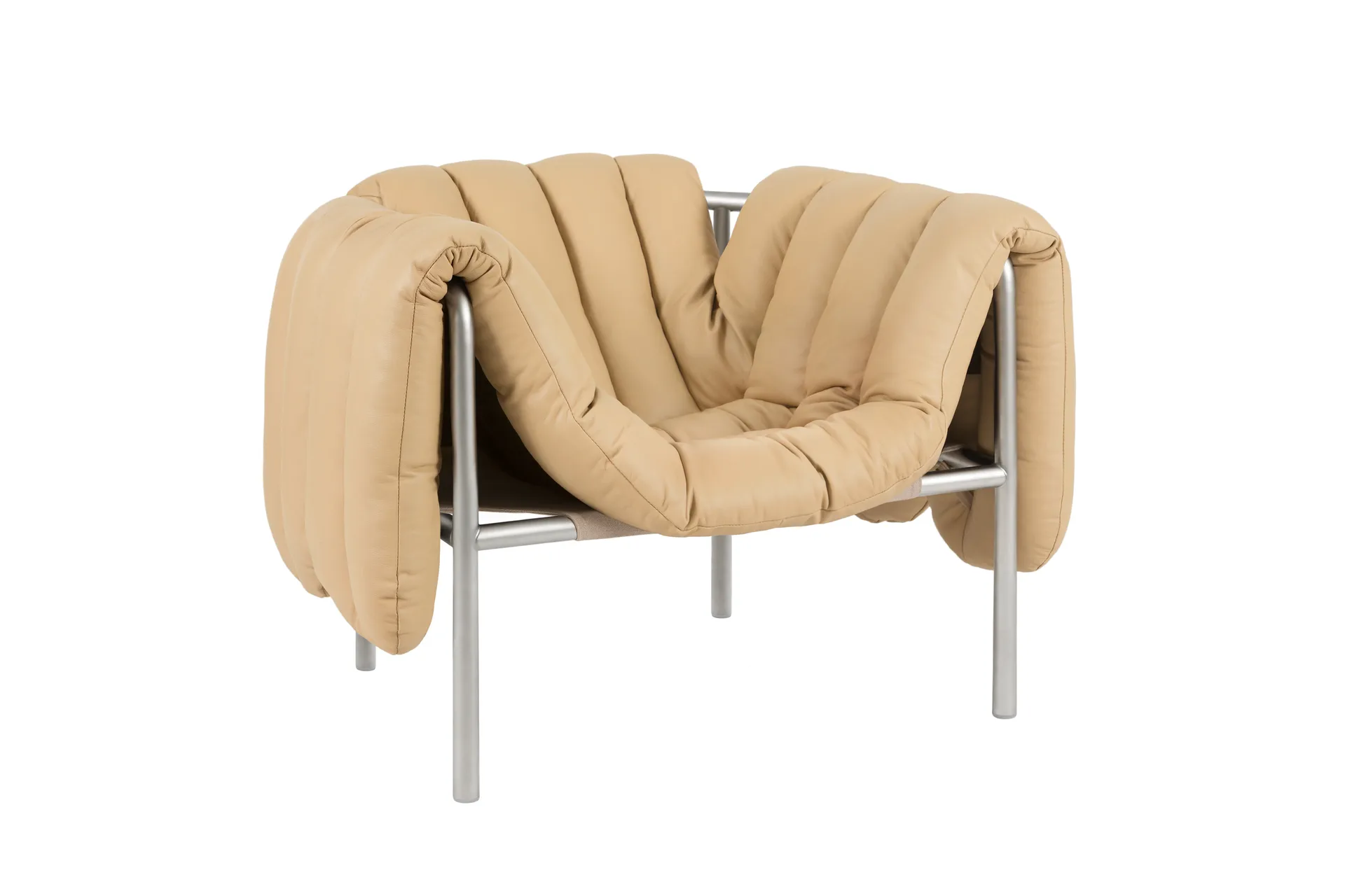 Puffy lounge fotel, Sand leather-stal nierdzewna Hem
