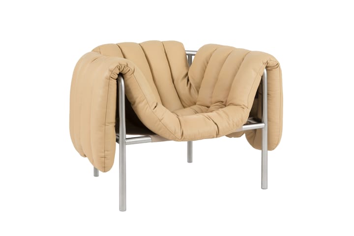 Puffy lounge fotel, Sand leather-stal nierdzewna Hem