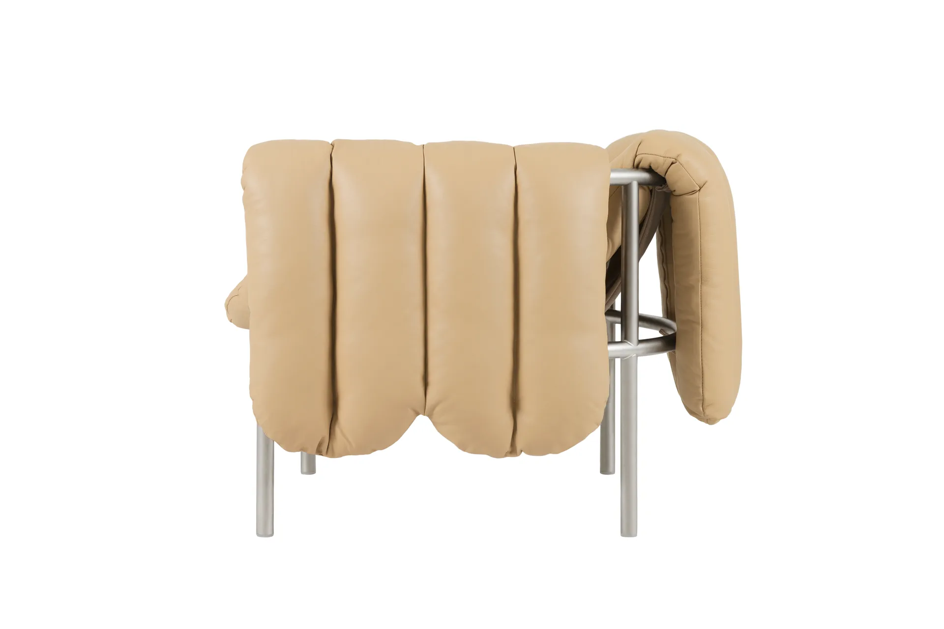 Puffy lounge fotel, Sand leather-stal nierdzewna Hem