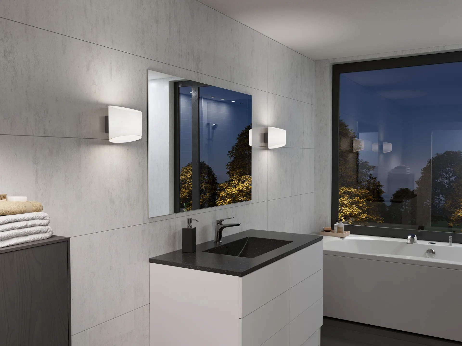 Evoke lampa ścienna owalna, Antracyt-szkło opalowe Herstal