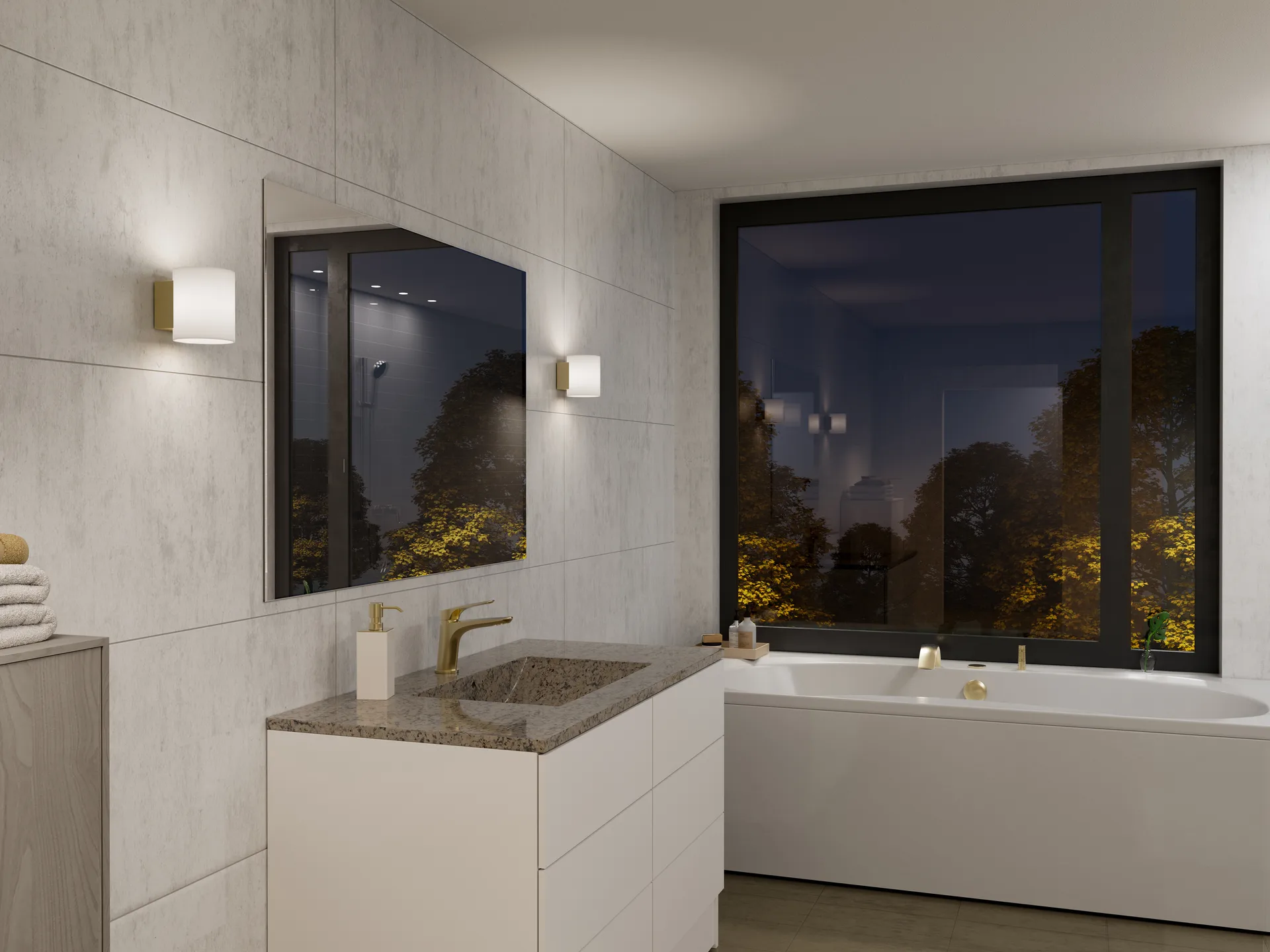 Lampa ścienna Evoke mała, Satin brass-szkło opalowe Herstal