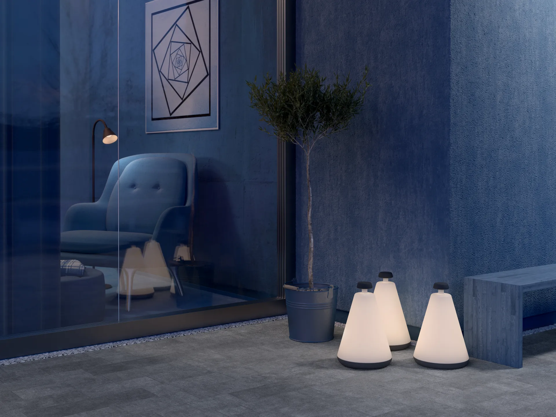 Przenośna lampa stołowa Buoy, Szary Herstal