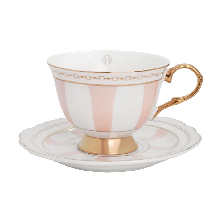 Filiżanka z podstawką Strisce Rosa  - 220 ml - Hilke Collection