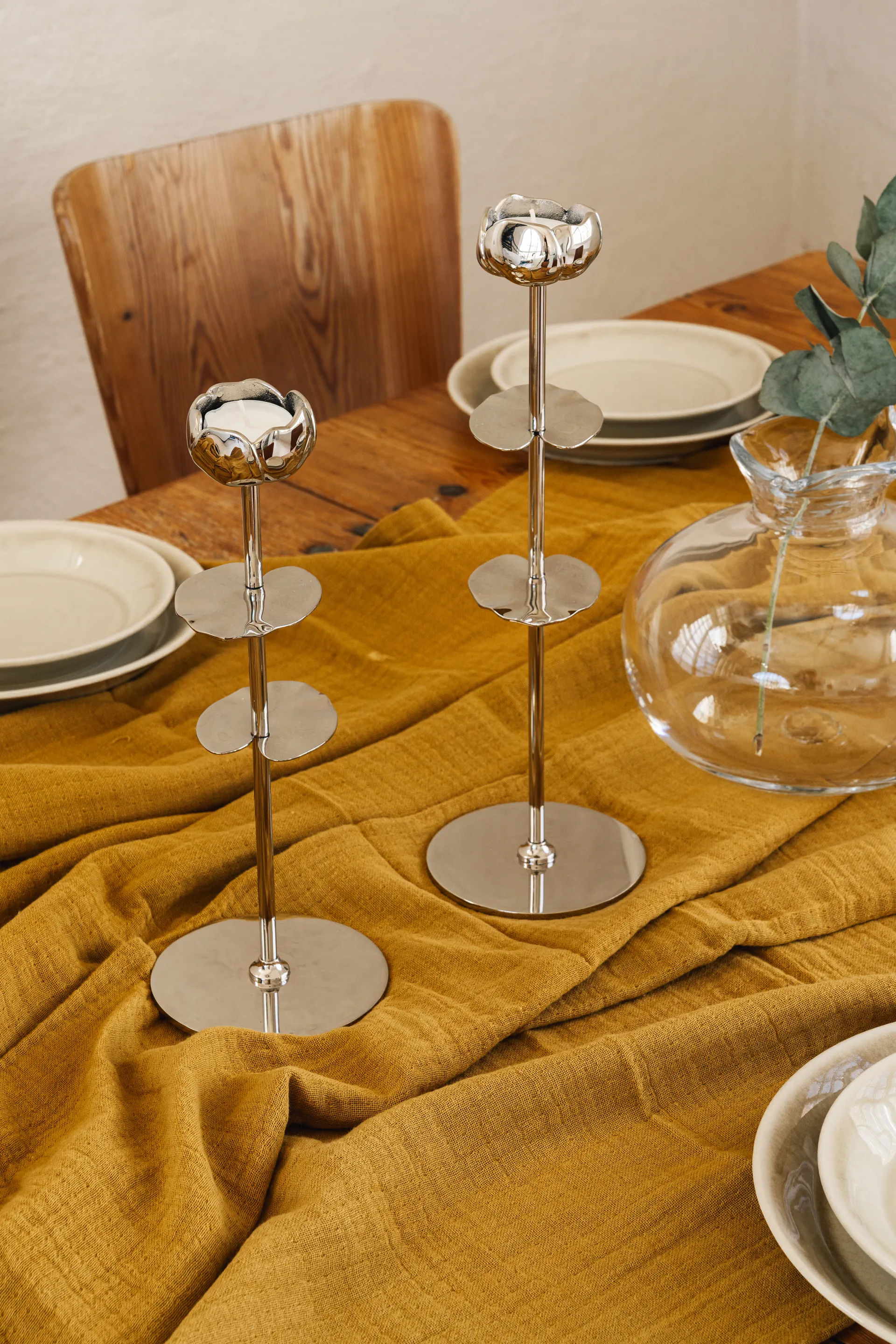 Ninfea Alta świecznik 35 cm, Niklowany mosiądz Hilke Collection