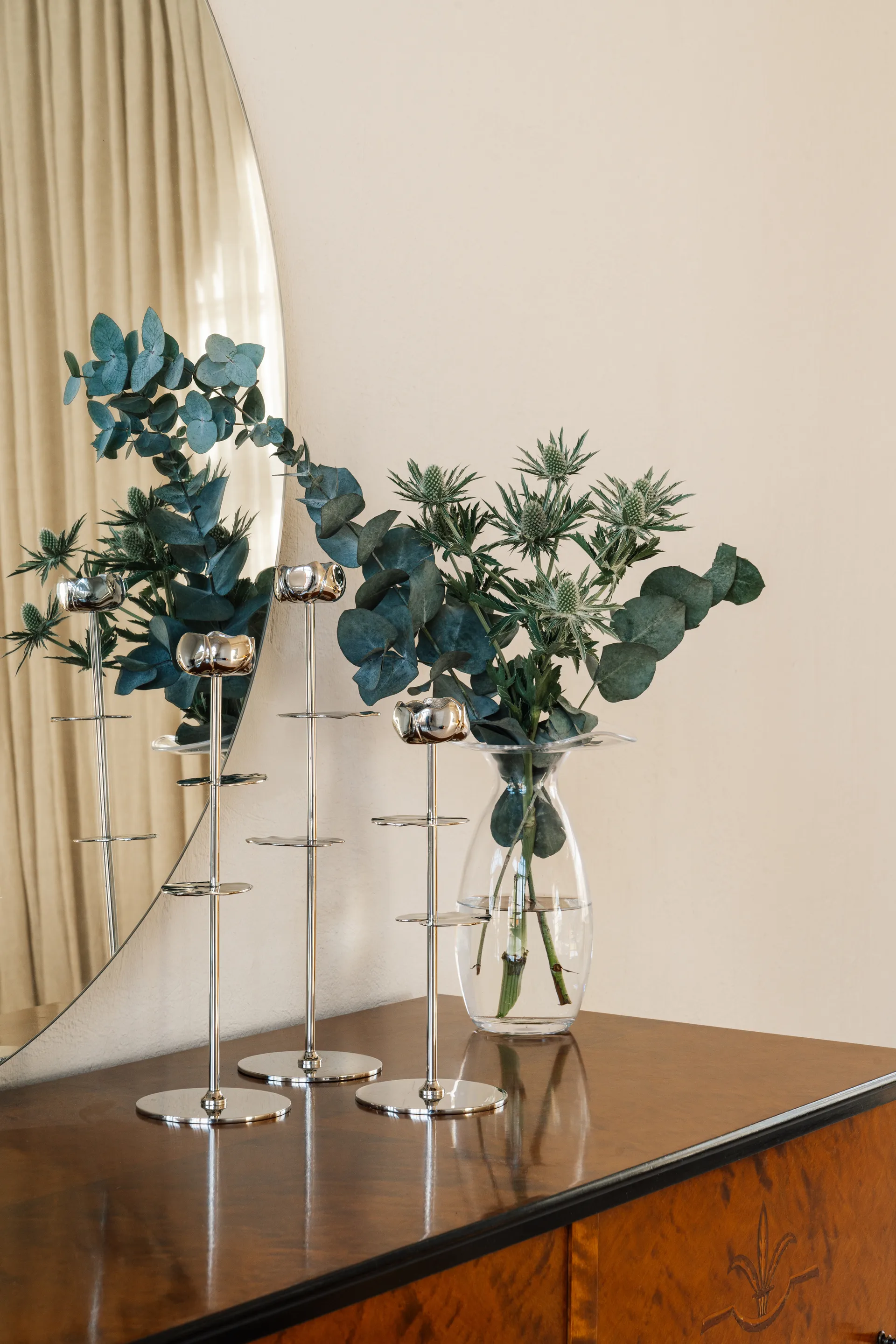 Ninfea Alta świecznik 40 cm, Niklowany mosiądz Hilke Collection