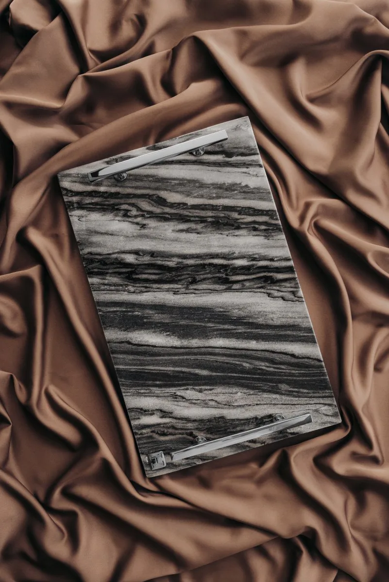 Taca Hilke Collection 40,5x25,5 cm, Szary marmur-solidny mosiądz Hilke Collection