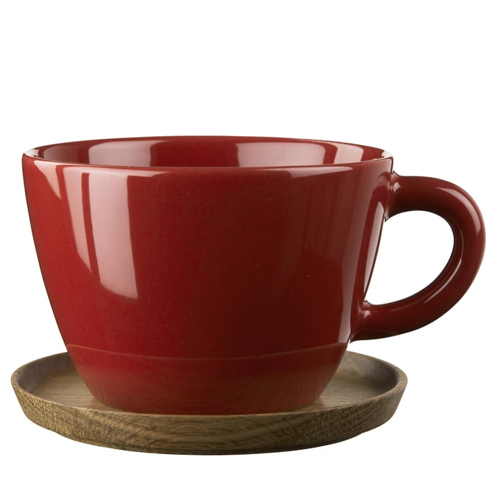 Kubek do herbaty Höganäs z podstawką 50 cl - czerwony błyszczący - Höganäs Keramik