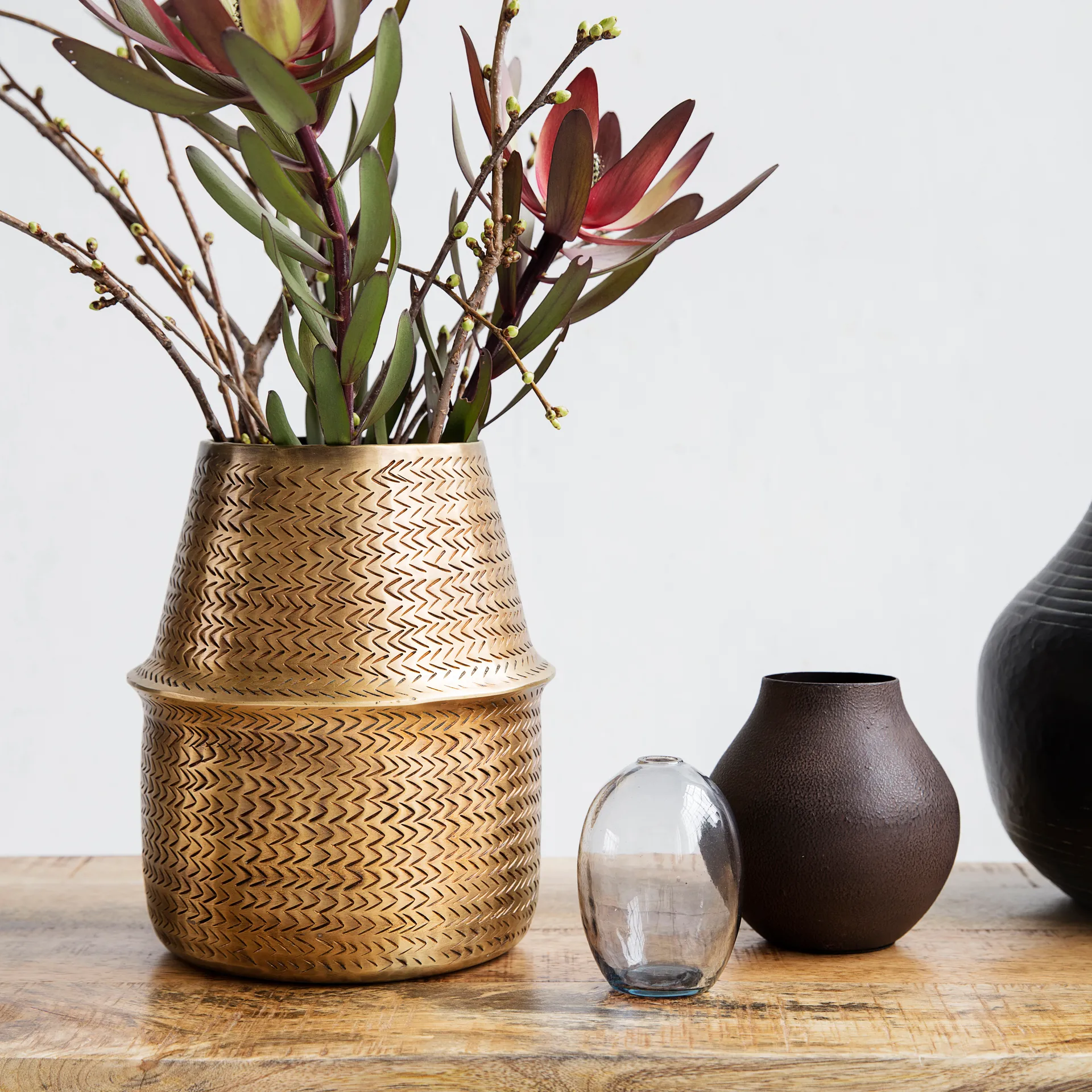 Donica rattanowa Ø19 cm, mosiądz House Doctor