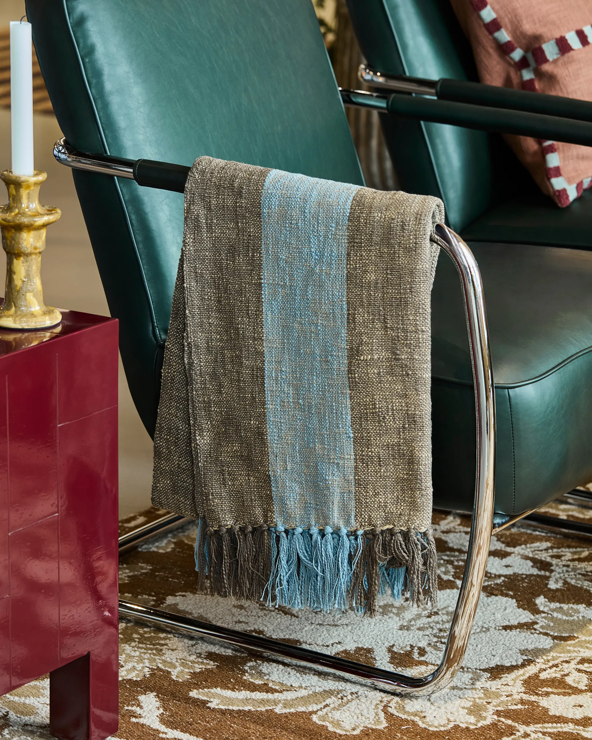 Pled Ponra 130x180 cm, Brązowy‑jasnoniebieski House Doctor