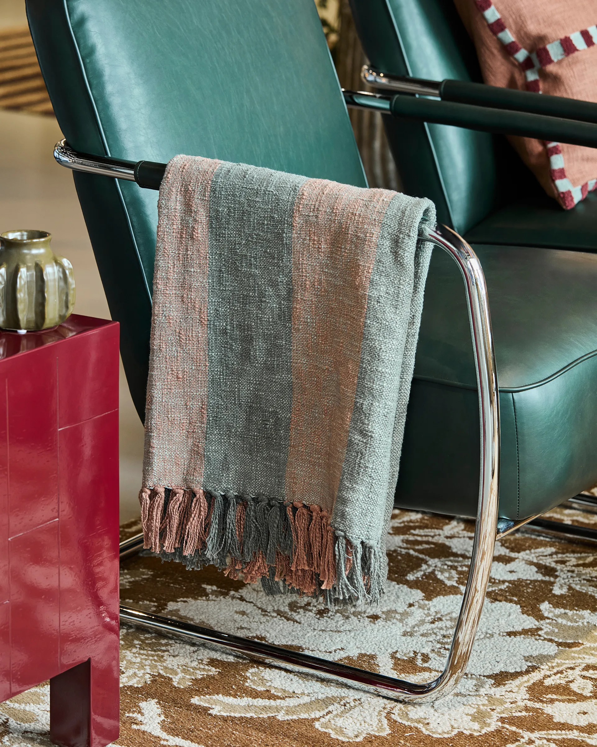 Pled Ponra 130x180 cm, Khaki-Spalona czerwień House Doctor