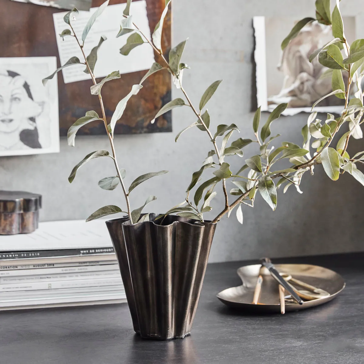 Wazon Flood 13 cm, Antyczny brąz House Doctor