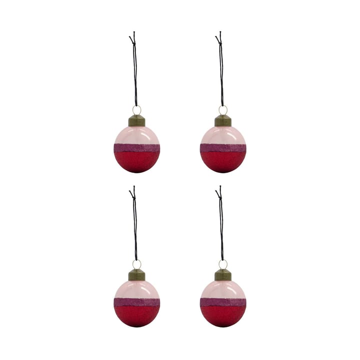 Zestaw bombek Stripe Ø8 cm 4 szt. - Różowo-czerwony - House Doctor