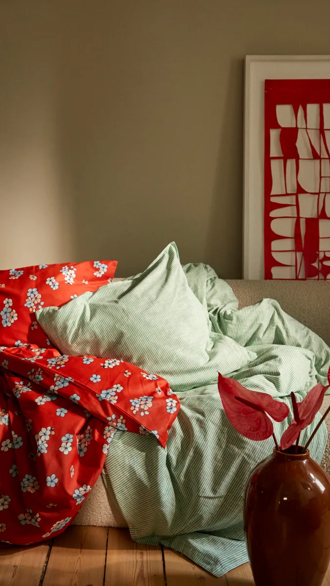 Komplet pościeli Monochrome Lines o wymiarach 220x220 cm, Zielono-biały Juna